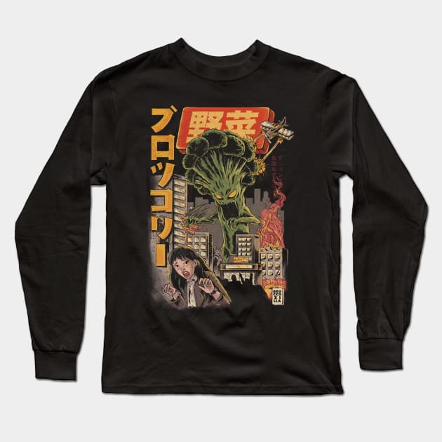 Broccozilla Black Version Long Sleeve T-Shirt by Ilustrata